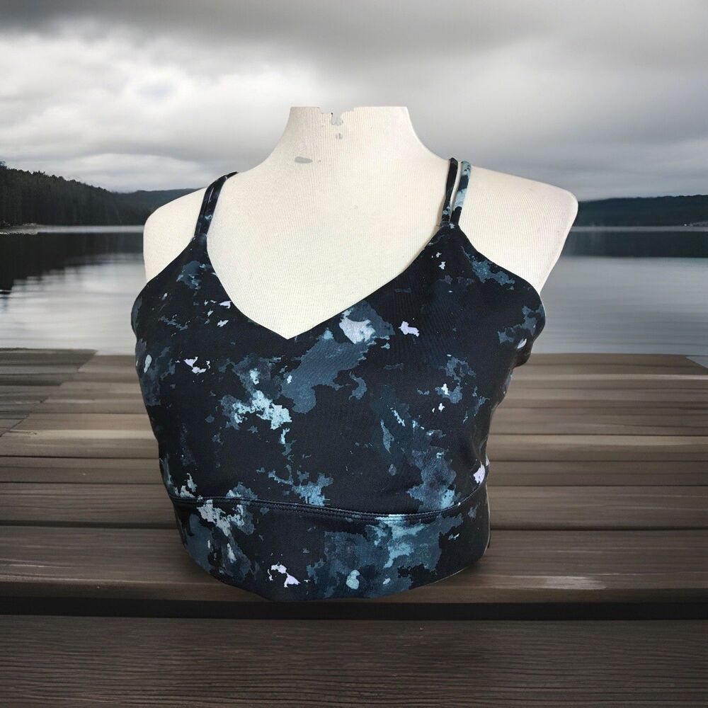 Joy Lab XL Sports Bra Black & White Tye Dye Print Strappy Back Pulls On Smooth